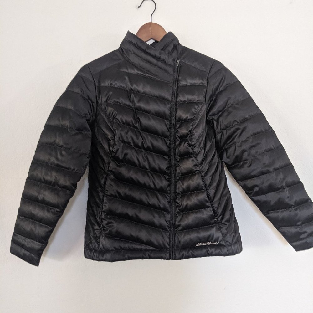 Eddie Bauer Down Jacket Asymmetrical Black Petite Small Trendy